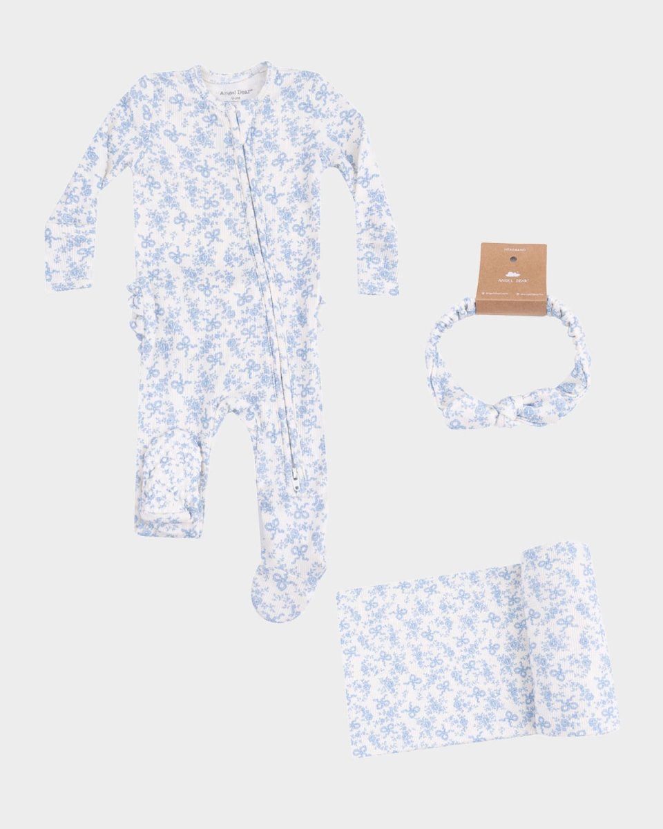 Girl's Romi Floral 2-Way Zip Footie Romper, Headband & Blanket Set, Size Newborn-9